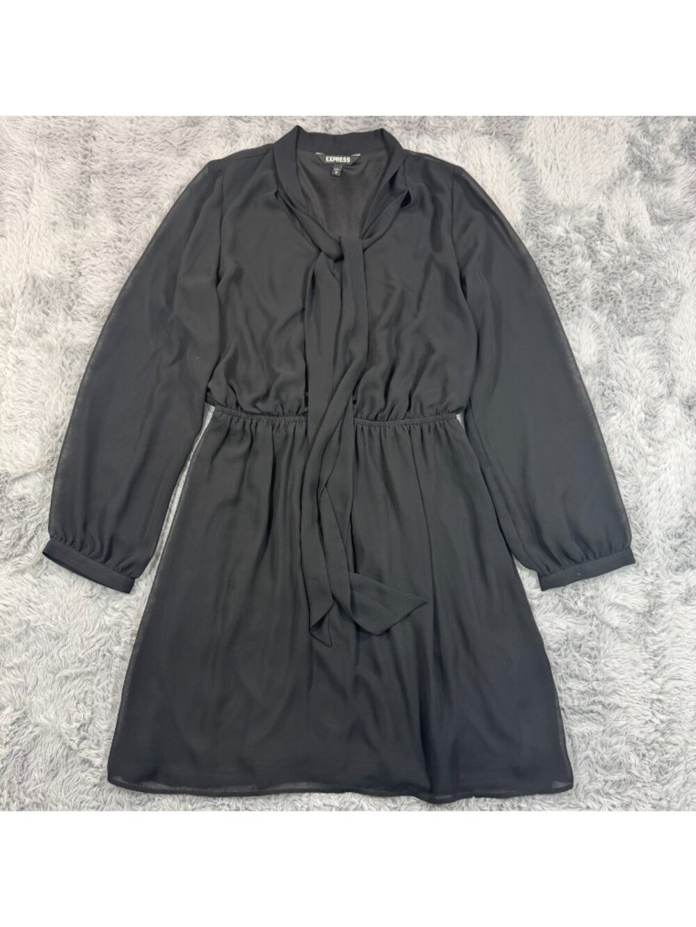 Express Short Dress Women's M Black Polyester Mini Lined Puff Slevee Pleated